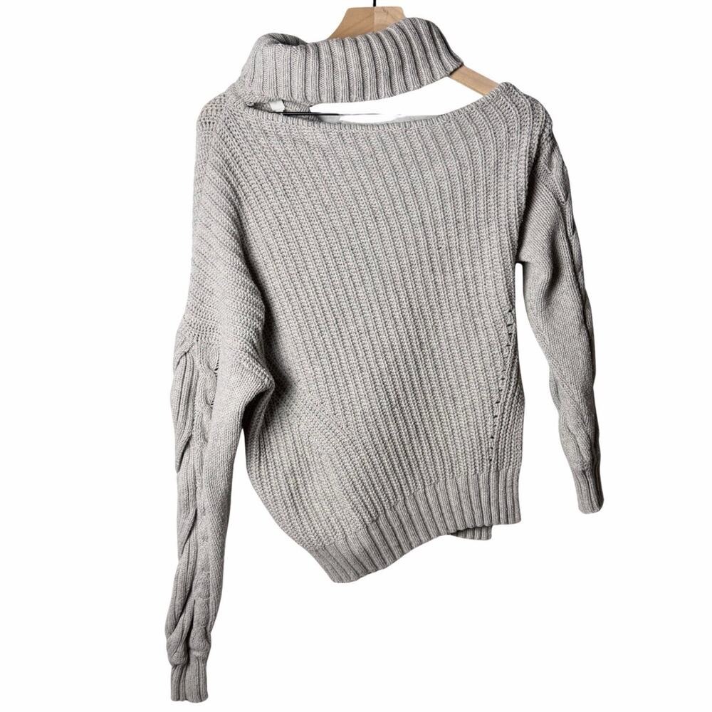 Johnathan Simkhai Aubrey Cable Knit One Shoulder Sweater Wool Blend size S